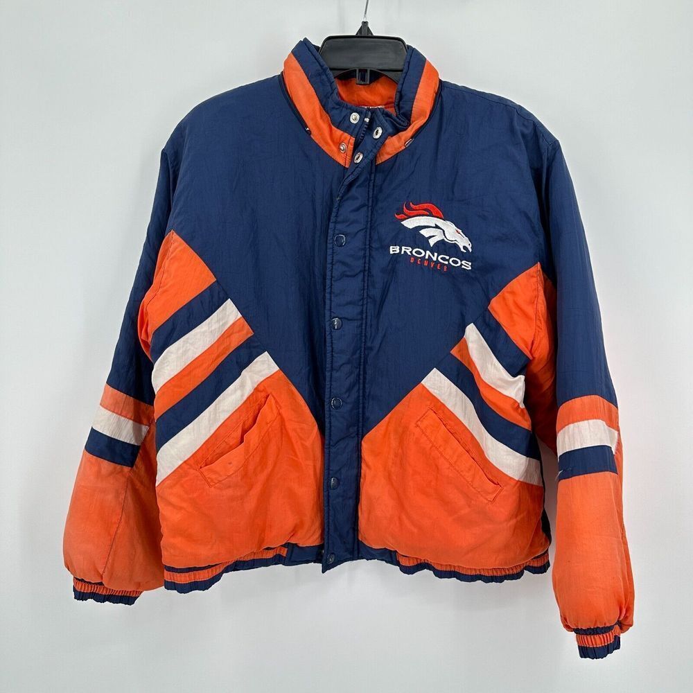 Vtg NFL Touchdown‎ Club Windbreaker Jacket Kids Blue Orange Denver Broncos FLAWS